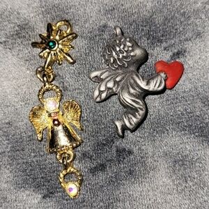 5.00 W/ Purchase 2 Vintage Cherub Angel Small Pendants Pewter And Goldtone